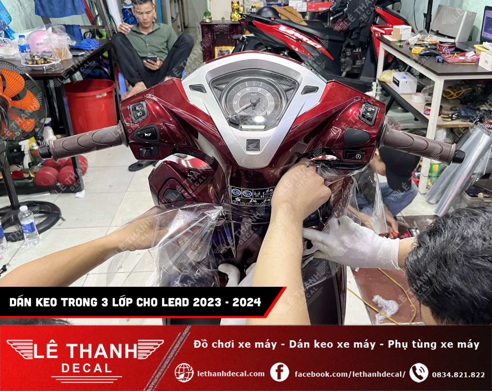 Dán keo trong 3 lớp cho xe Lead đỏ mận 2023 2024